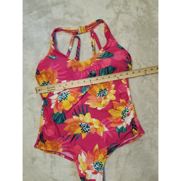 NWT Kona Sol Fuchsia Pink Floral One Piece Swimsuit 16W Beach Tropical - Picture 7 of 8